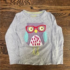 Mini Boden 5-6 Gray Owl Appliqué Long Sleeve T-shirt